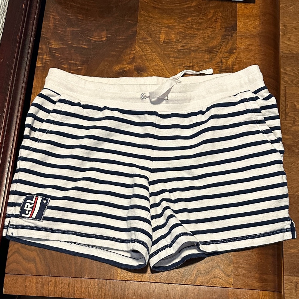 Lauren Ralph Lauren Navy and White Striped Drawstring Athletic Shorts S